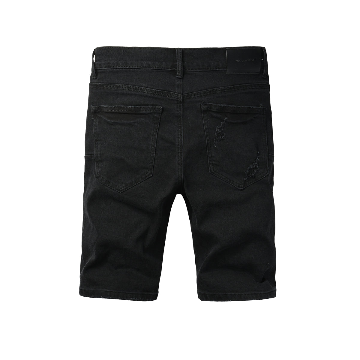 Men Streetwear Black Denim Shorts with Distressed Ripped Details and Raw Hem 5108