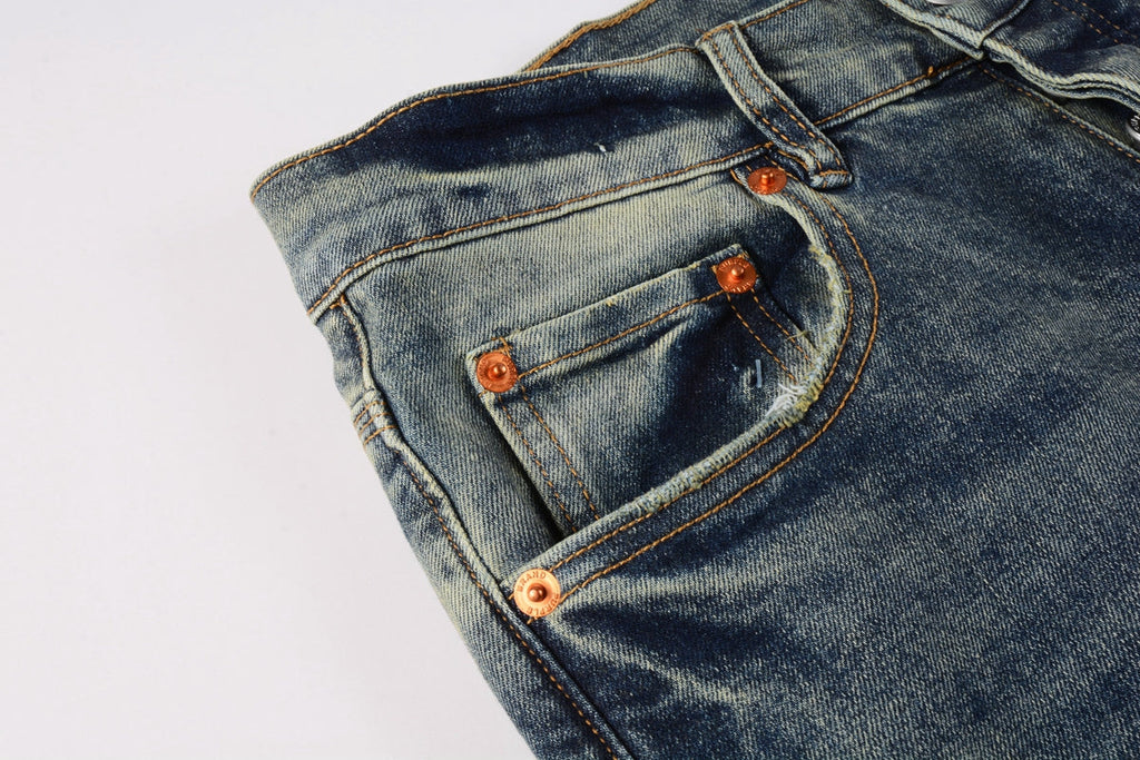Men Streetwear Skinny Jeans Light Blue Wash with Faded Gradient Distress 9042