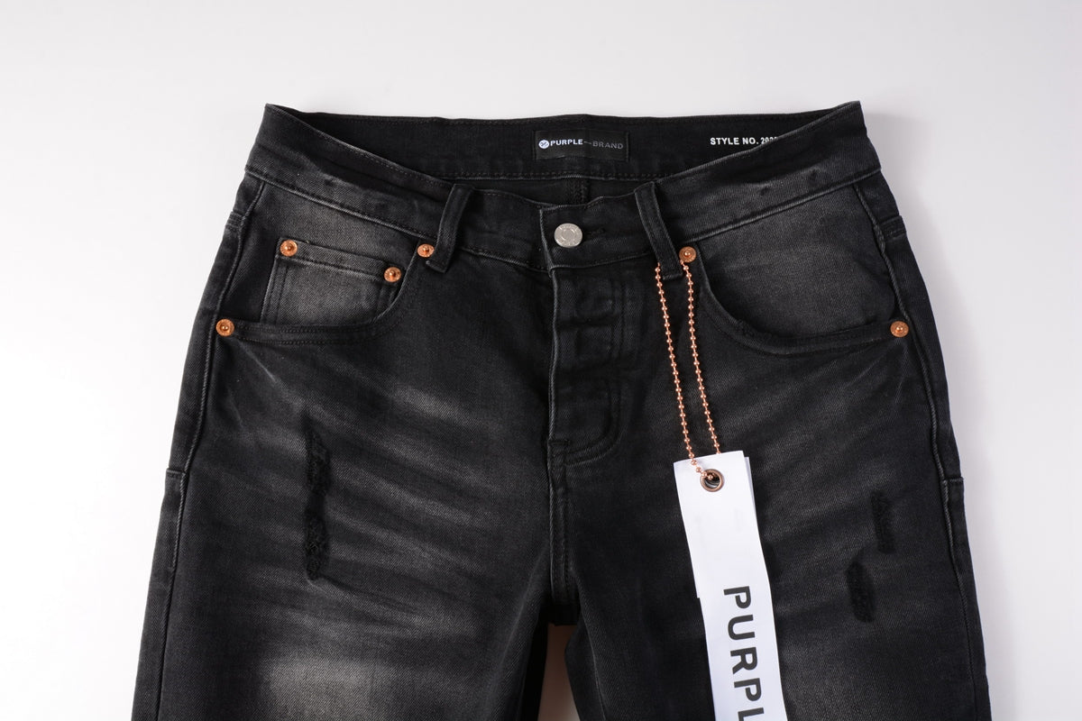 Men Streetwear Skinny Jeans Black Wash with Knee Ripped Details 9029