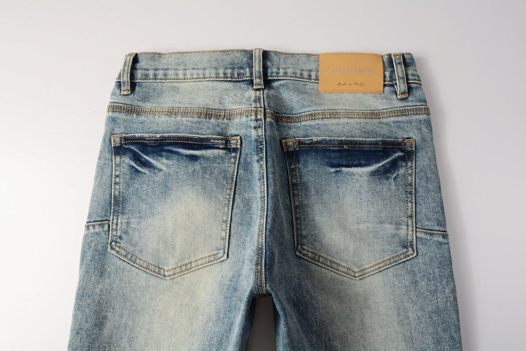 Men Streetwear Jeans Distressed Light Blue Patch Leopard Ripped skinny 9095