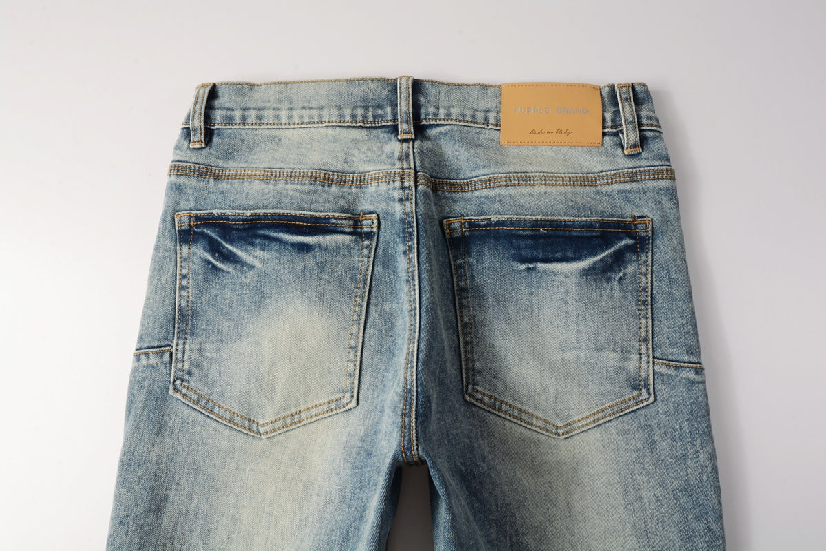 Men Streetwear Jeans Distressed Light Blue Patch Leopard Ripped skinny 9095