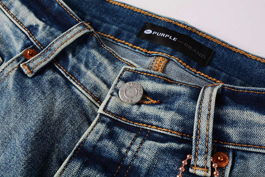 Men Streetwear Skinny Jeans Light Blue Wash with Subtle White Pattern Wash 9013