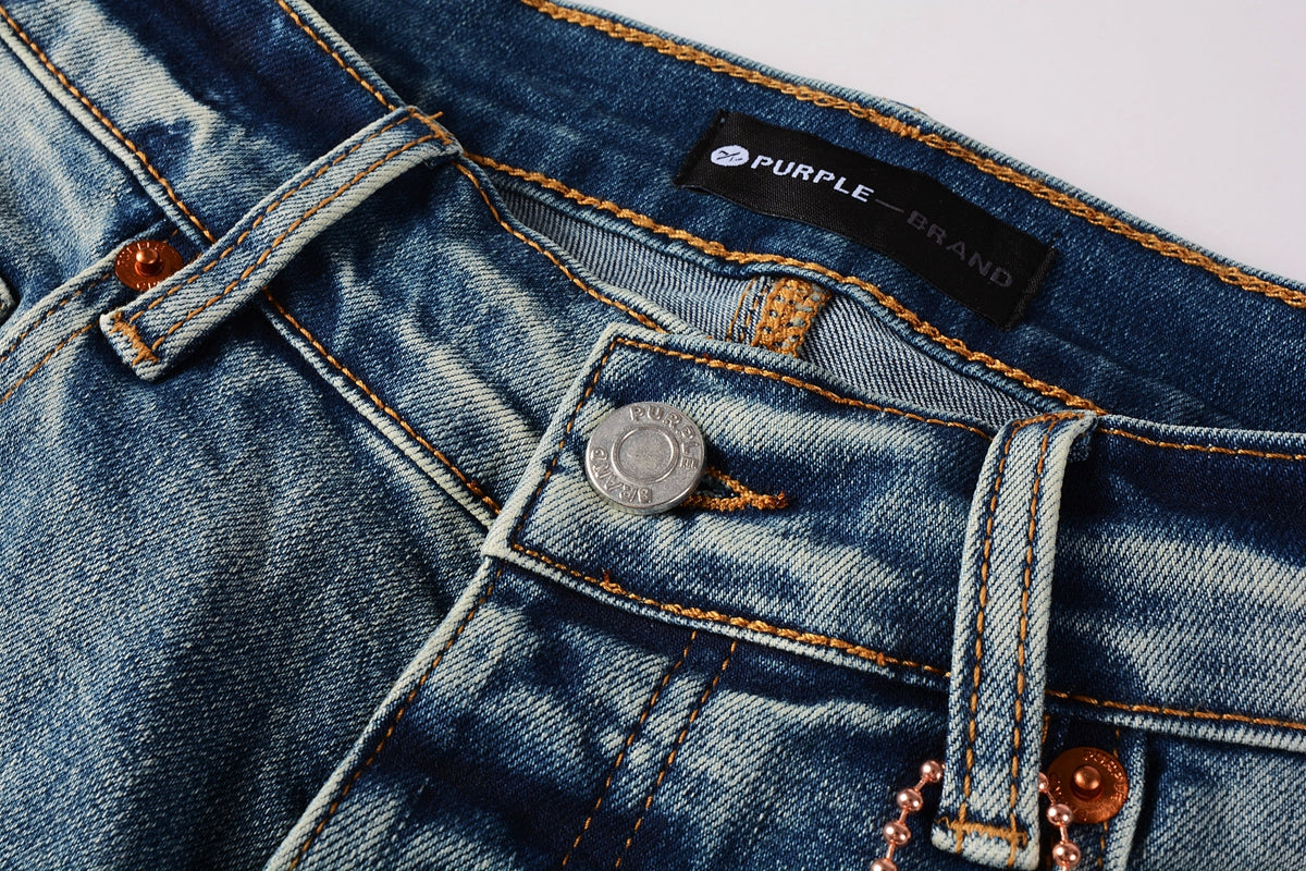 Men Streetwear Skinny Jeans Light Blue Wash with Subtle White Pattern Wash 9013