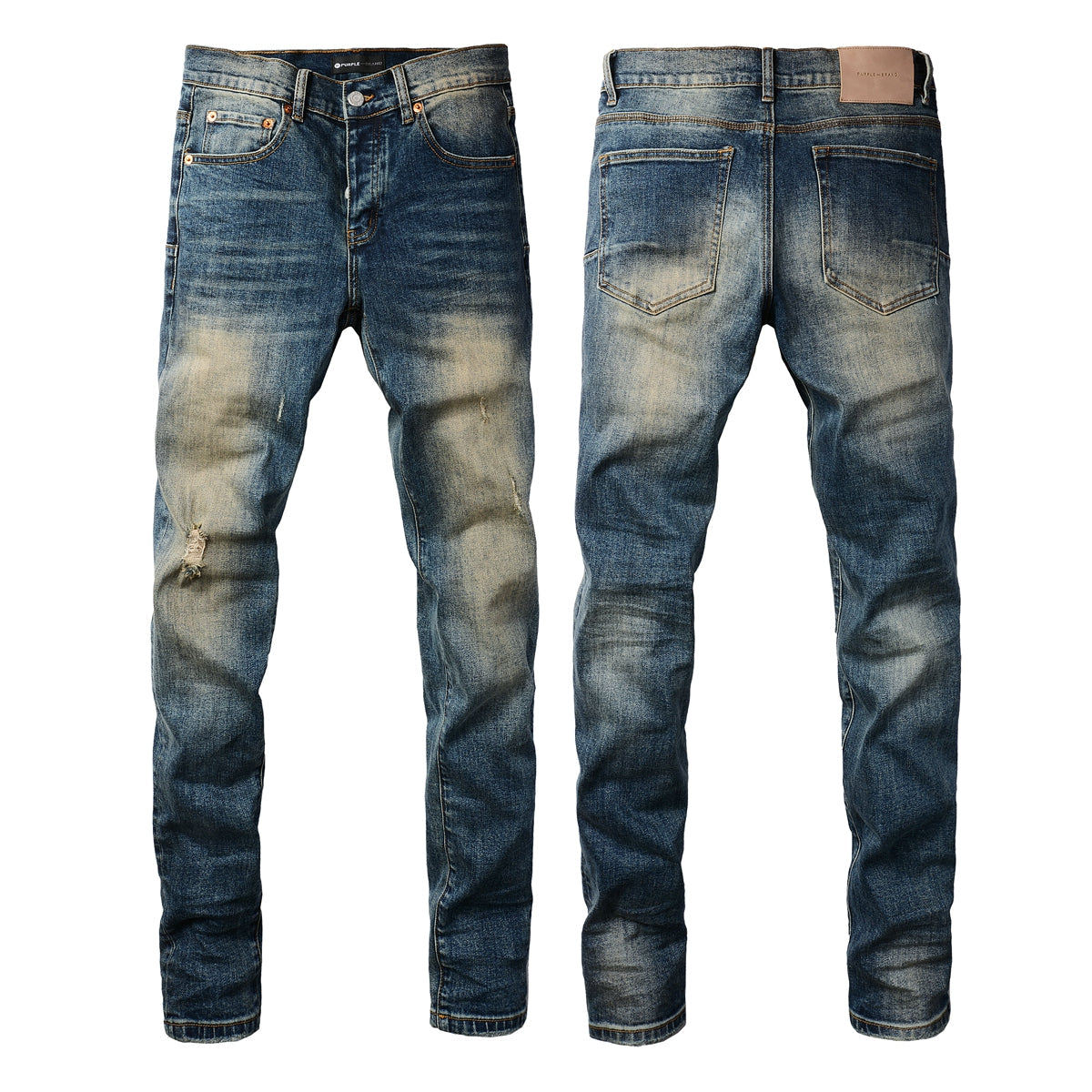 Men Classic Streetwear Jeans Light Washed Distressed skinny Fit 9097