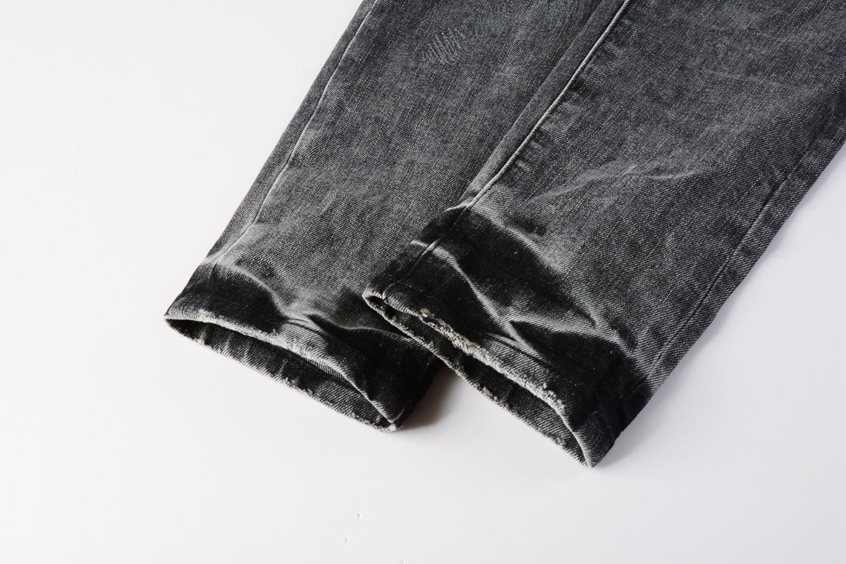 Men Classic Streetwear Jeans Distressed Grey Ripped skinny Fit 9103