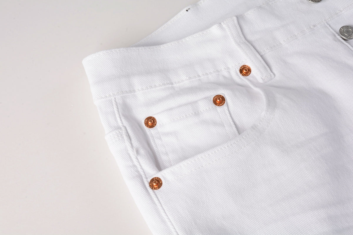 Men Streetwear Skinny Jeans White Wash with Minimalist Textured Finish 9024