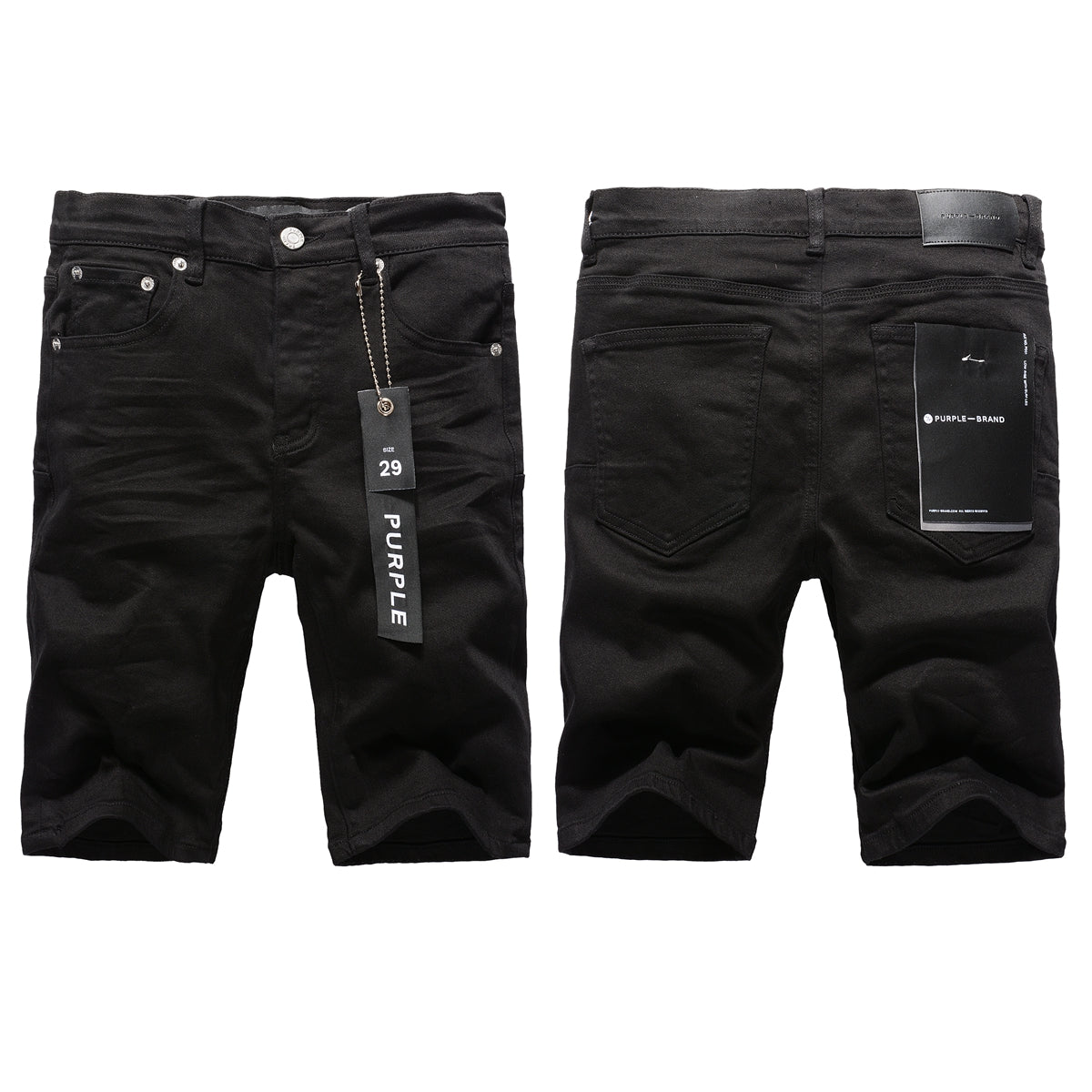 Men Streetwear Denim Shorts Black Wash with Minimalist Design and Raw Hem 5023