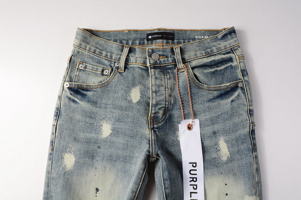 Men Streetwear Jeans Distressed Light Blue Paint Dot Ripped skinny 9092
