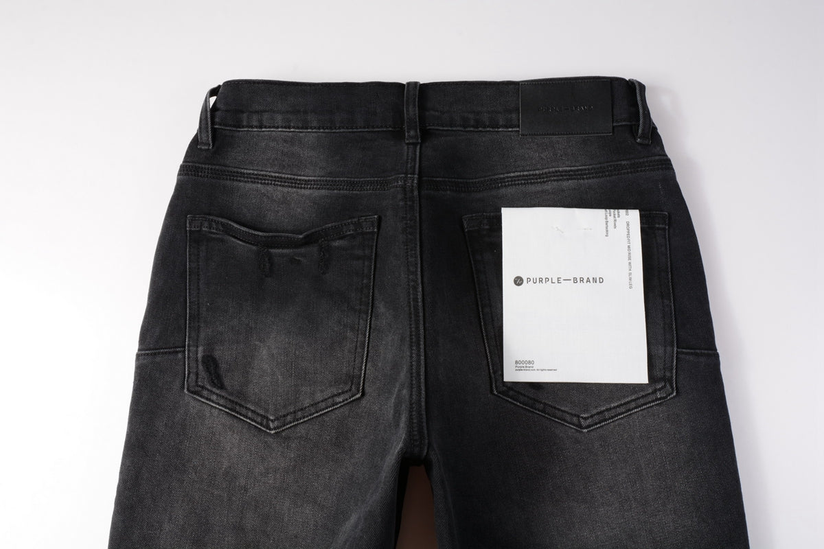 Men Streetwear Skinny Jeans Black Wash with Knee Ripped Details 9029