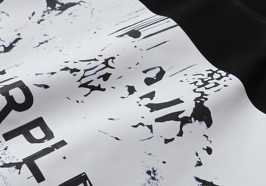 Men Streetwear Short Sleeve Tee Black & White with Purple Brand Abstract Figure Print