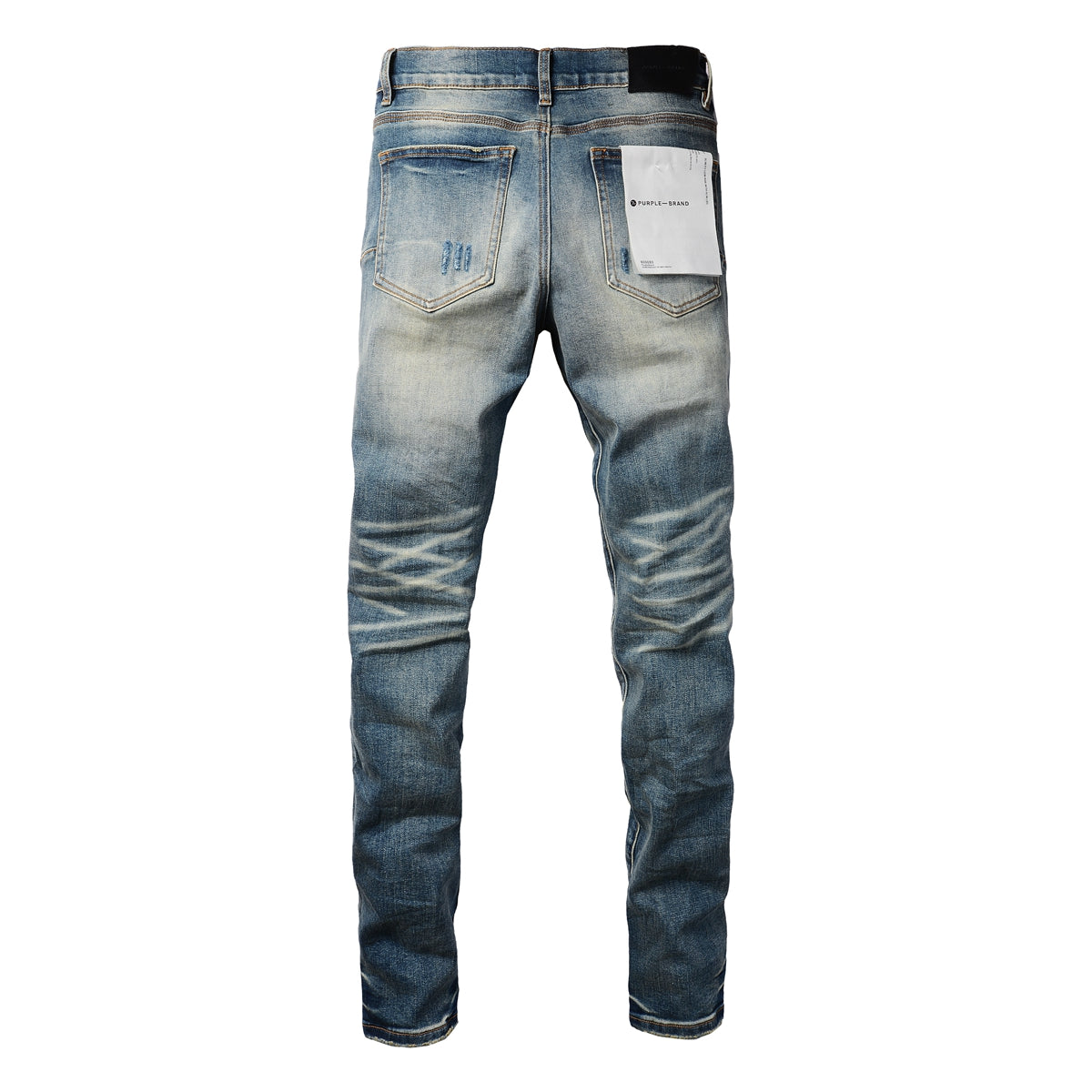 Men Streetwear Skinny Jeans Light Blue Wash with Vintage Faded Wash and Subtle Distress 9055