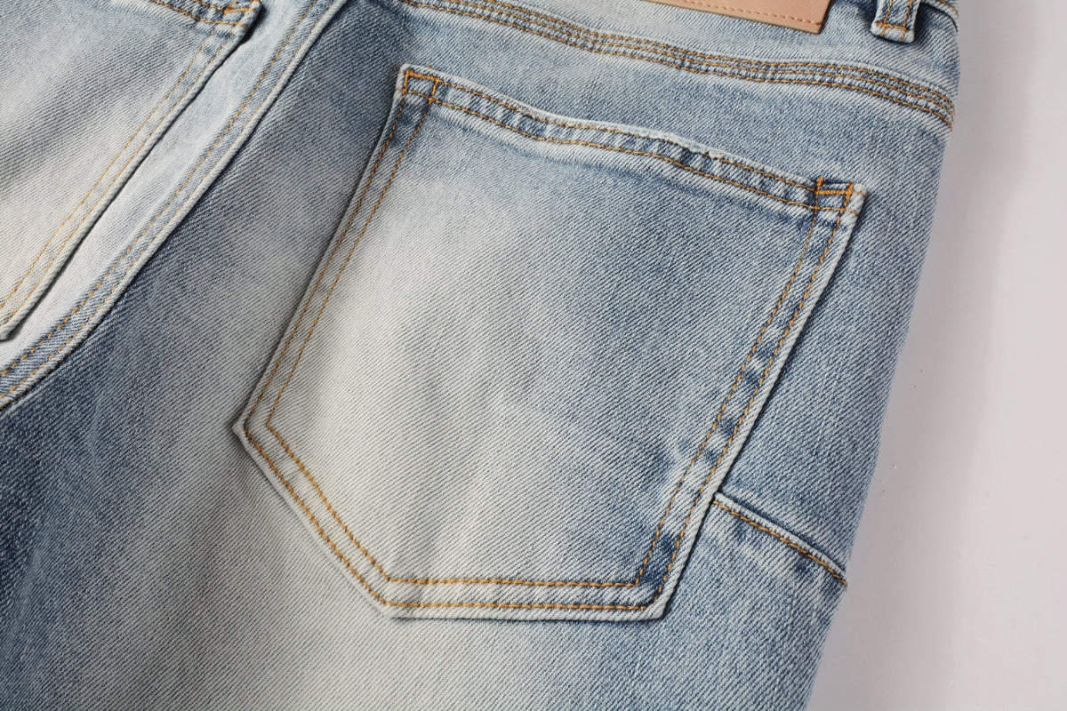 Men Streetwear Jeans Light Blue Ripped Graffiti Print Distressed skinny 9101