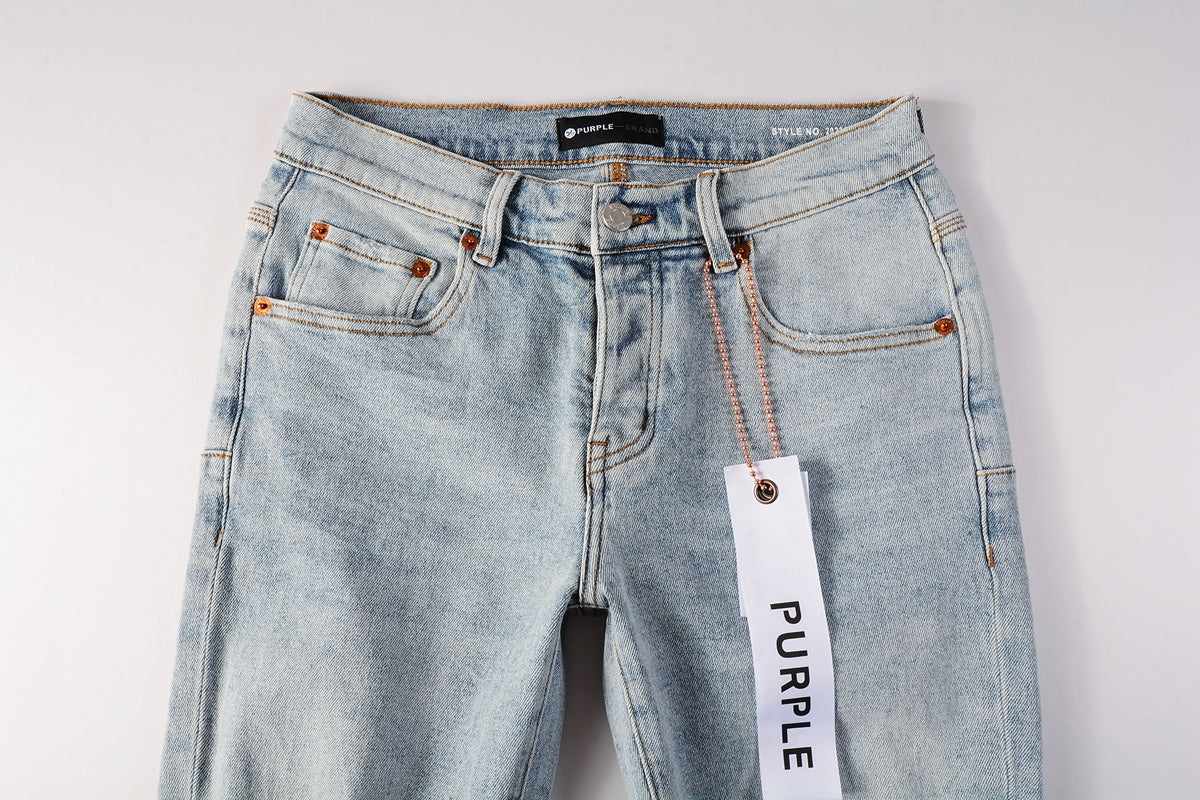 Men Streetwear Skinny Jeans Light Blue Wash with Knee Ripped Details and Black Lining 9010