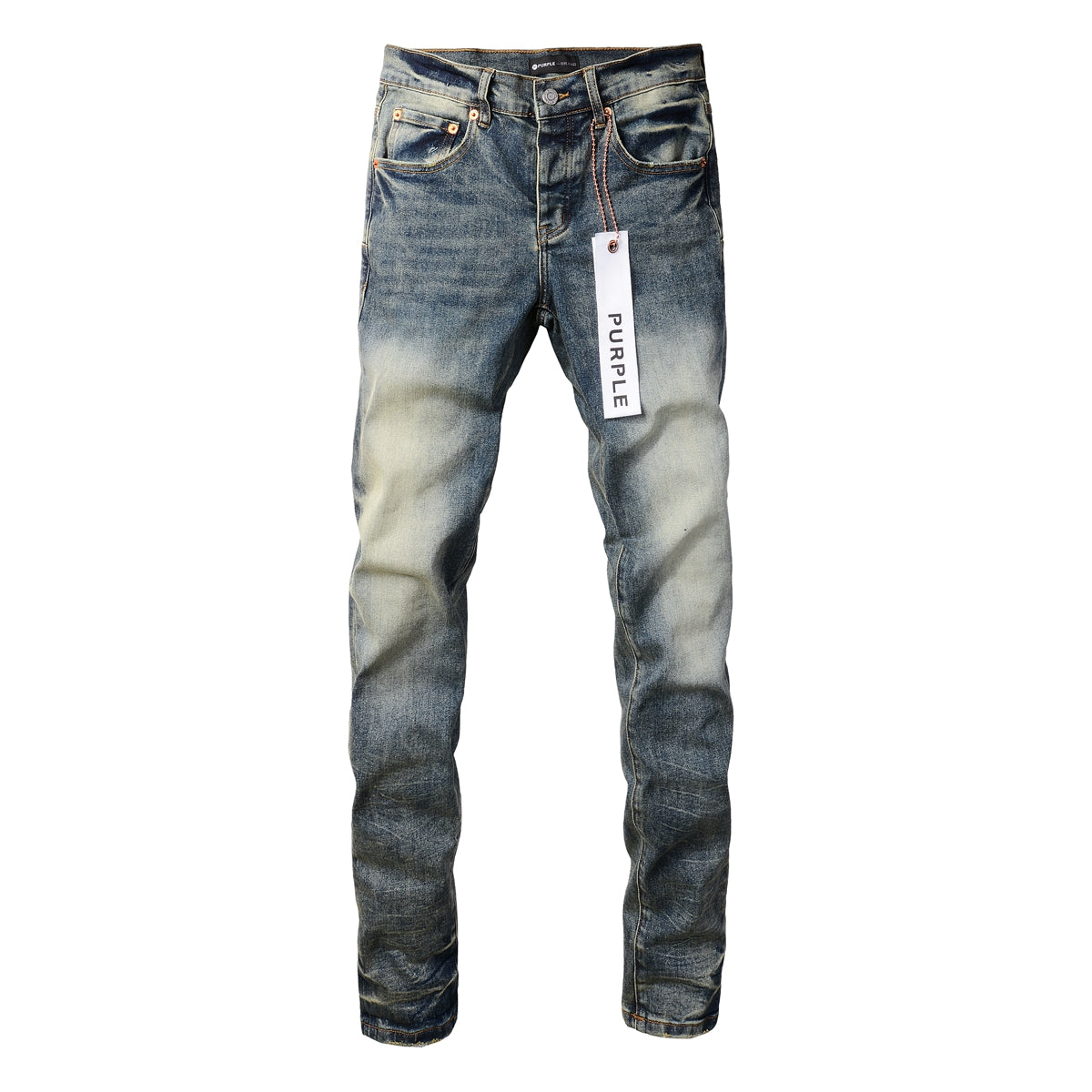 Men Streetwear Skinny Jeans Light Blue Wash with Faded Gradient Distress 9042