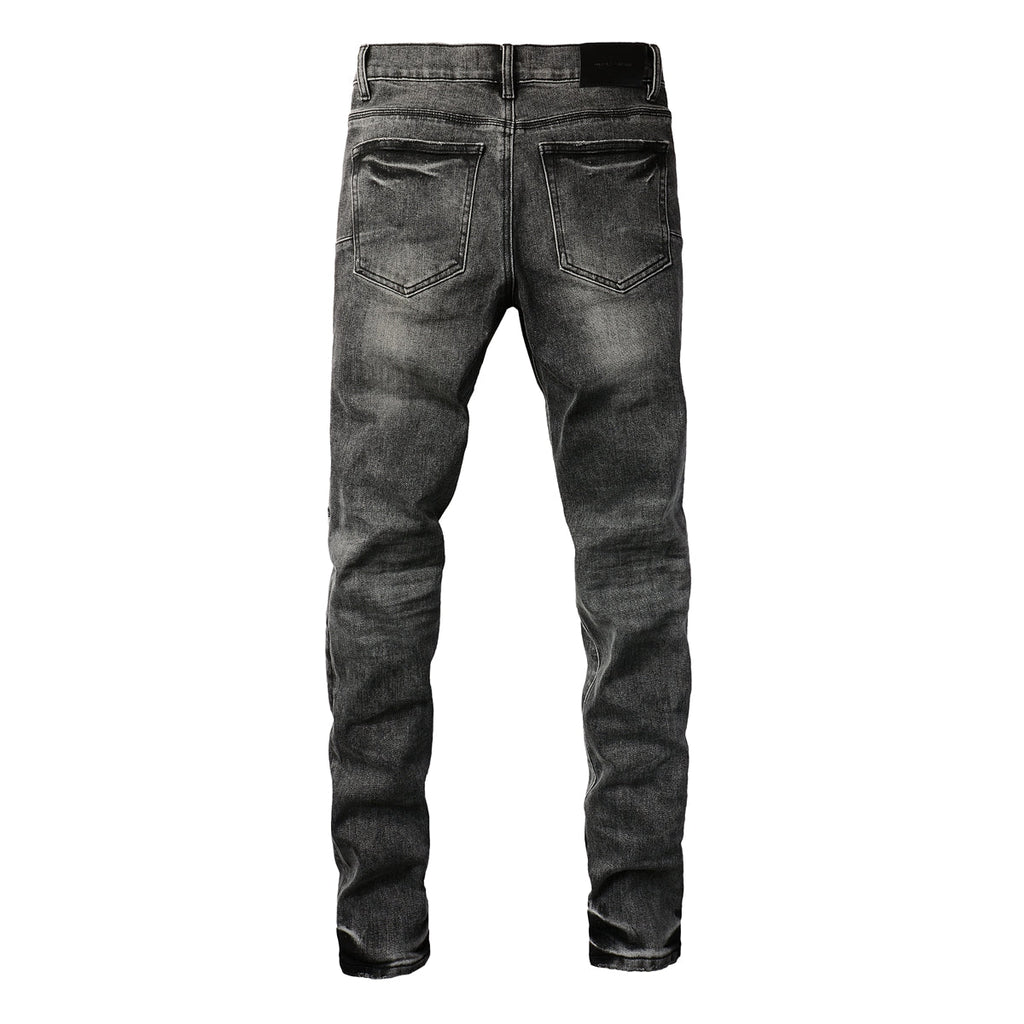 Men Classic Streetwear Jeans Distressed Grey Ripped skinny Fit 9103