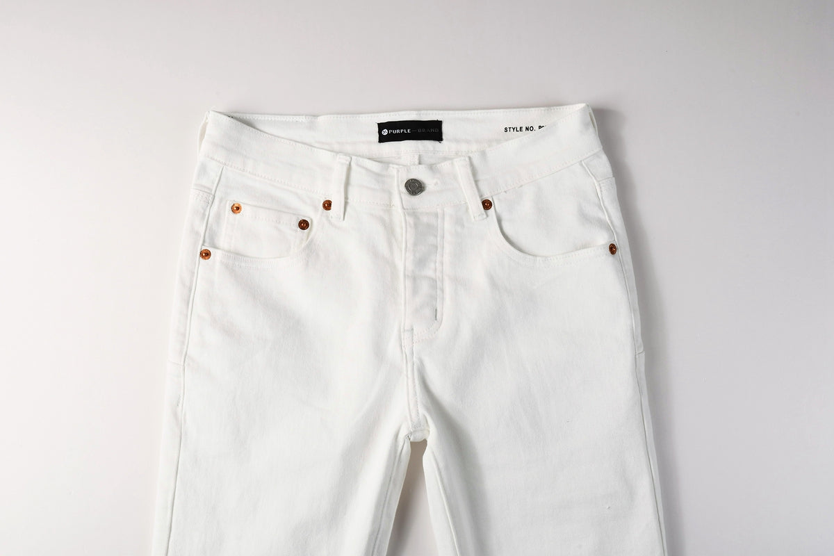 Men Designer Streetwear Skinny Jeans Solid White with 3D Embossed Monogram Pattern 9113