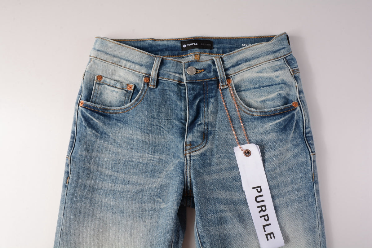 Men Streetwear Skinny Jeans Light Blue Wash with Faded Gradient Finish 9016