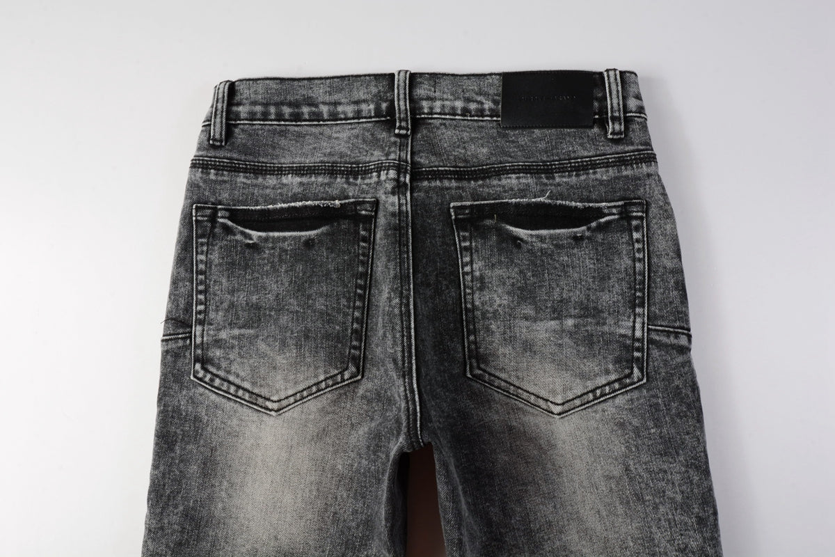 Men Distressed Grey Washed skinny Jeans Ripped Scratch style 9105