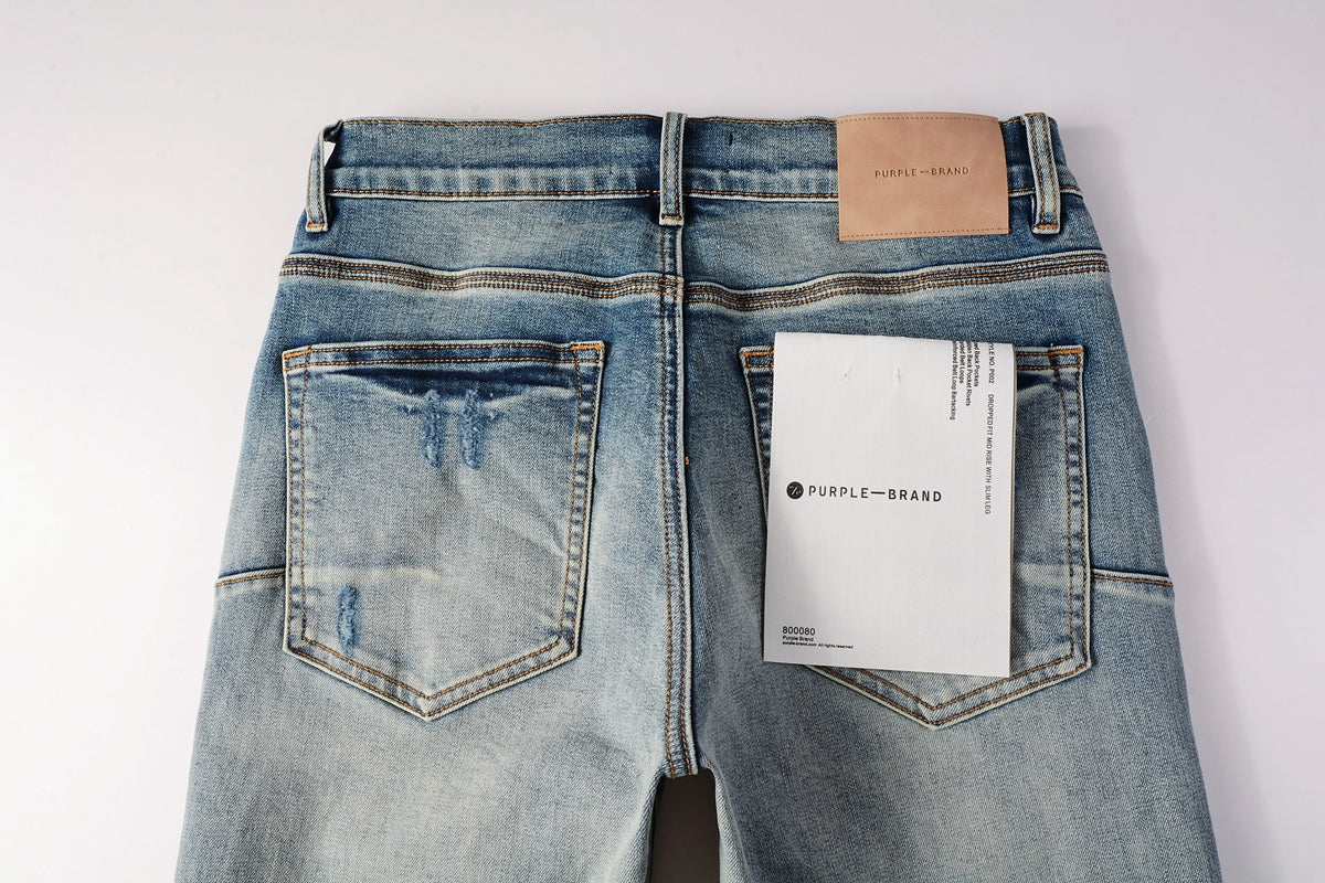Men Streetwear Skinny Jeans Light Blue Wash with Subtle White Pattern Wash 9013