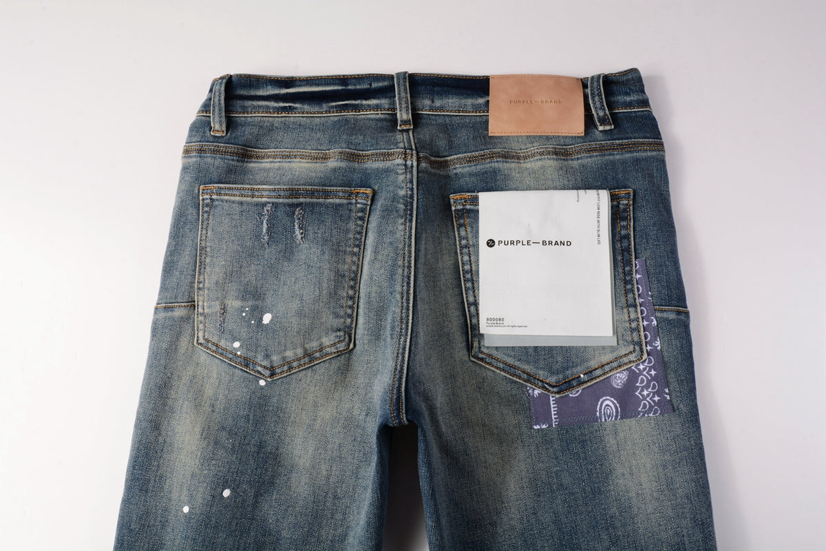 Men Streetwear Jeans Distressed Blue PatchPaint skinny Fit 9025