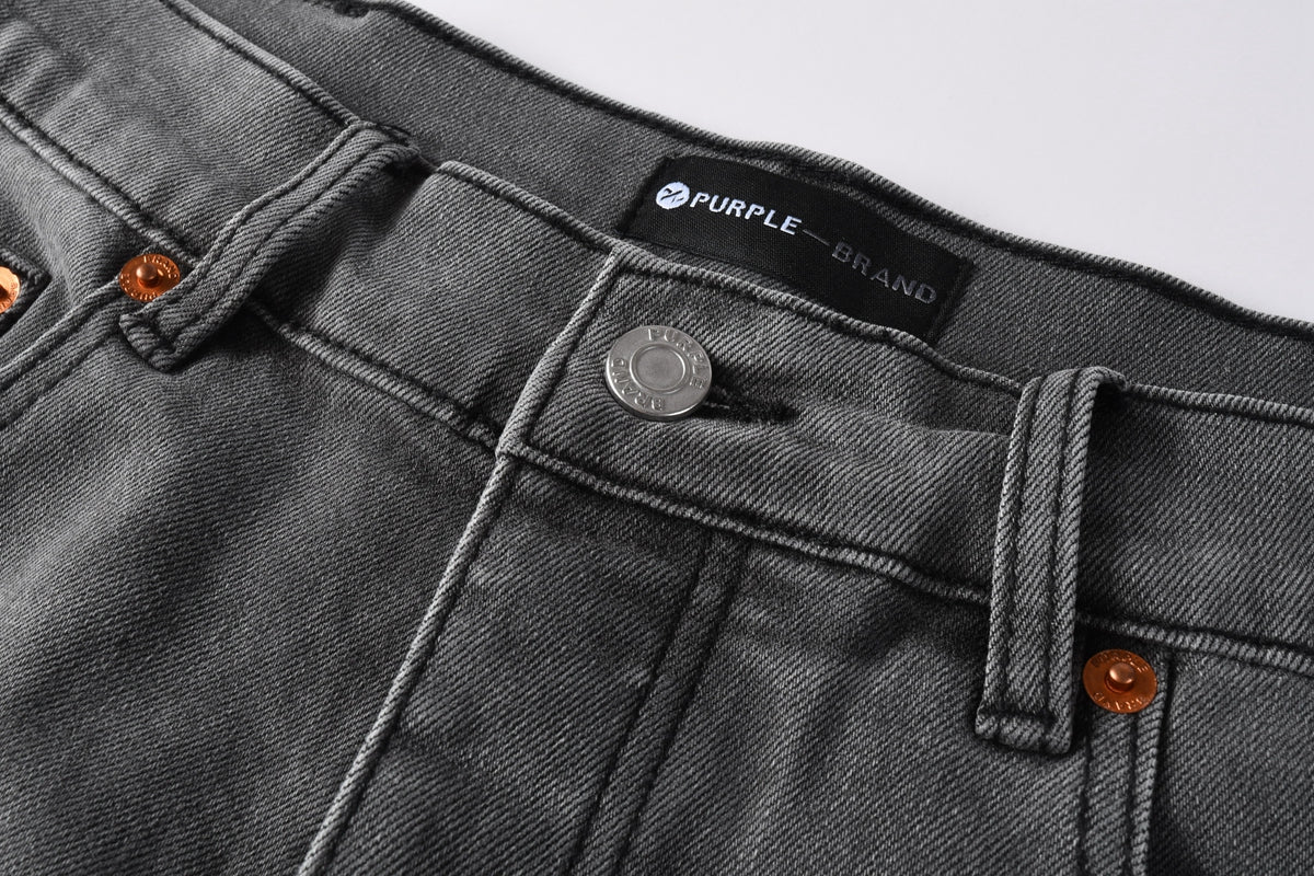 Men Streetwear Grey Denim Shorts with Radial Rhinestone Burst Patterns 5094