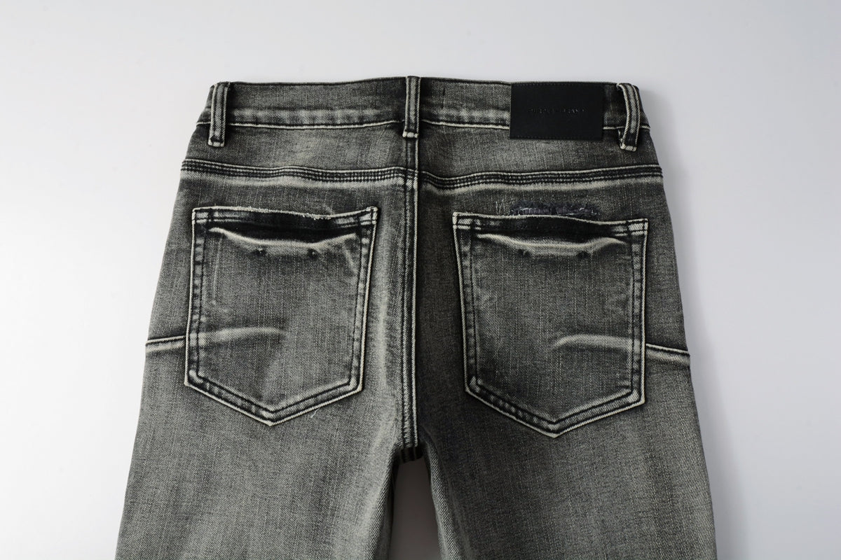 Men Classic Streetwear Jeans Distressed Black Grey Ripped skinny 9068