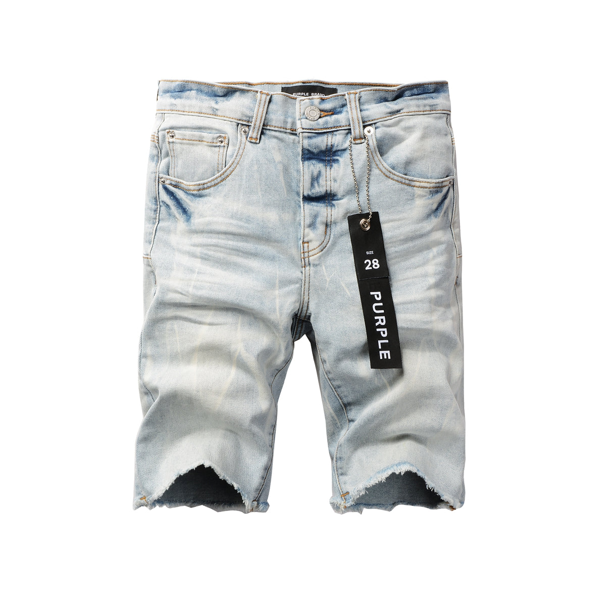 Men Streetwear Denim Shorts Light Blue Wash with Washed Distressed Raw Hem 5017