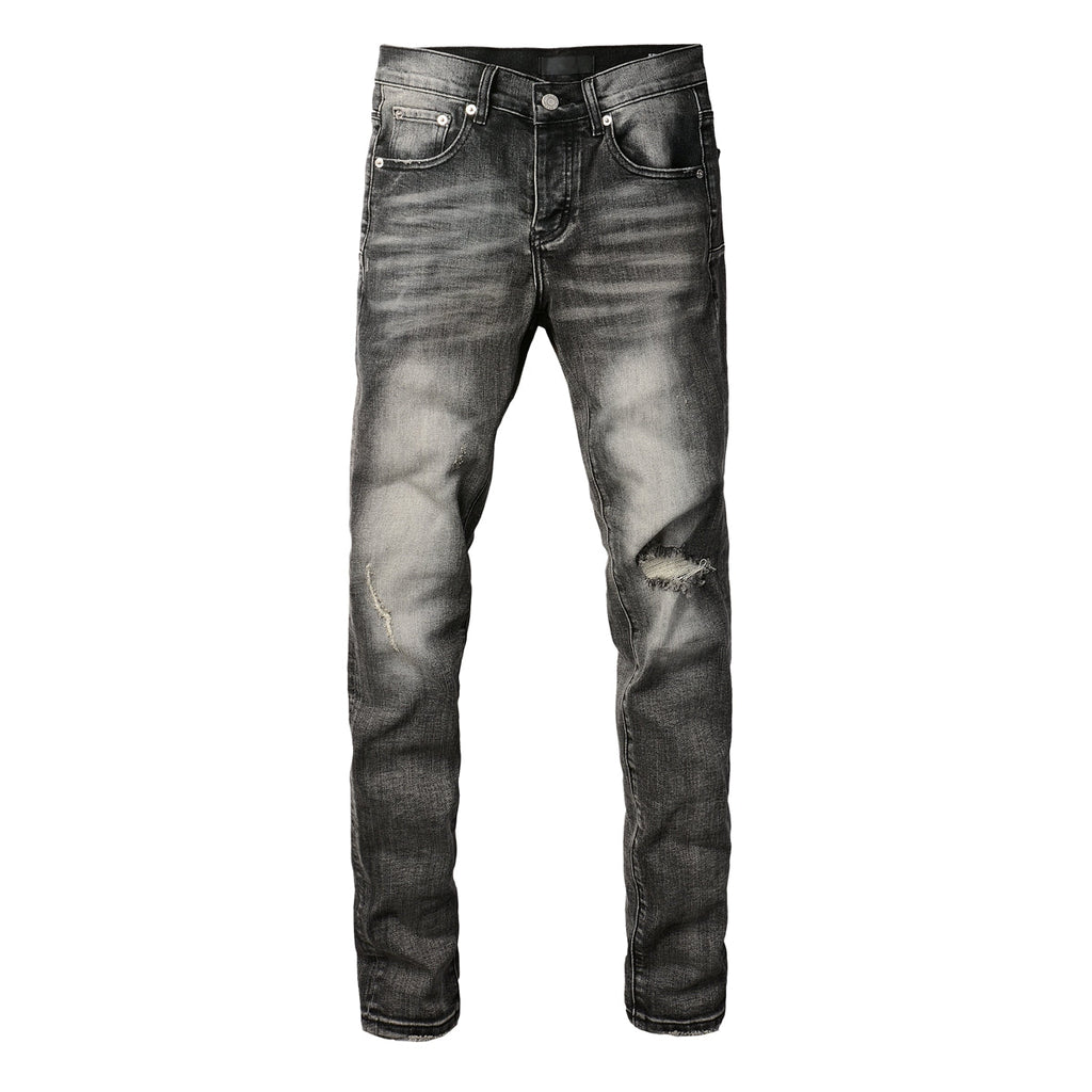 Men Classic Streetwear Jeans Distressed Grey Ripped skinny Fit 9103