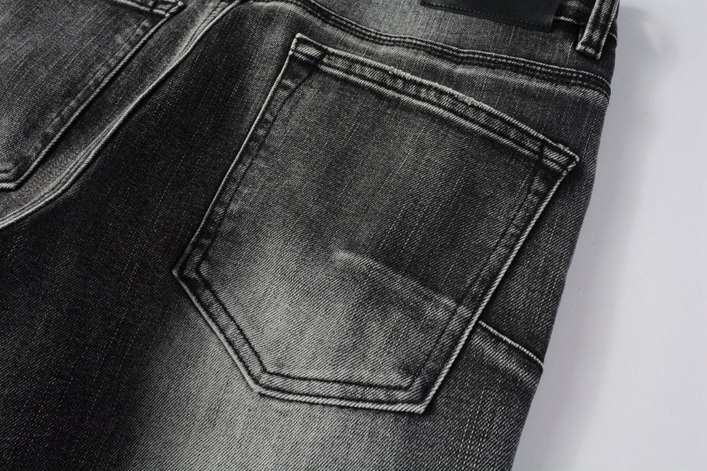 Men Classic Streetwear Jeans Distressed Grey Ripped skinny Fit 9103