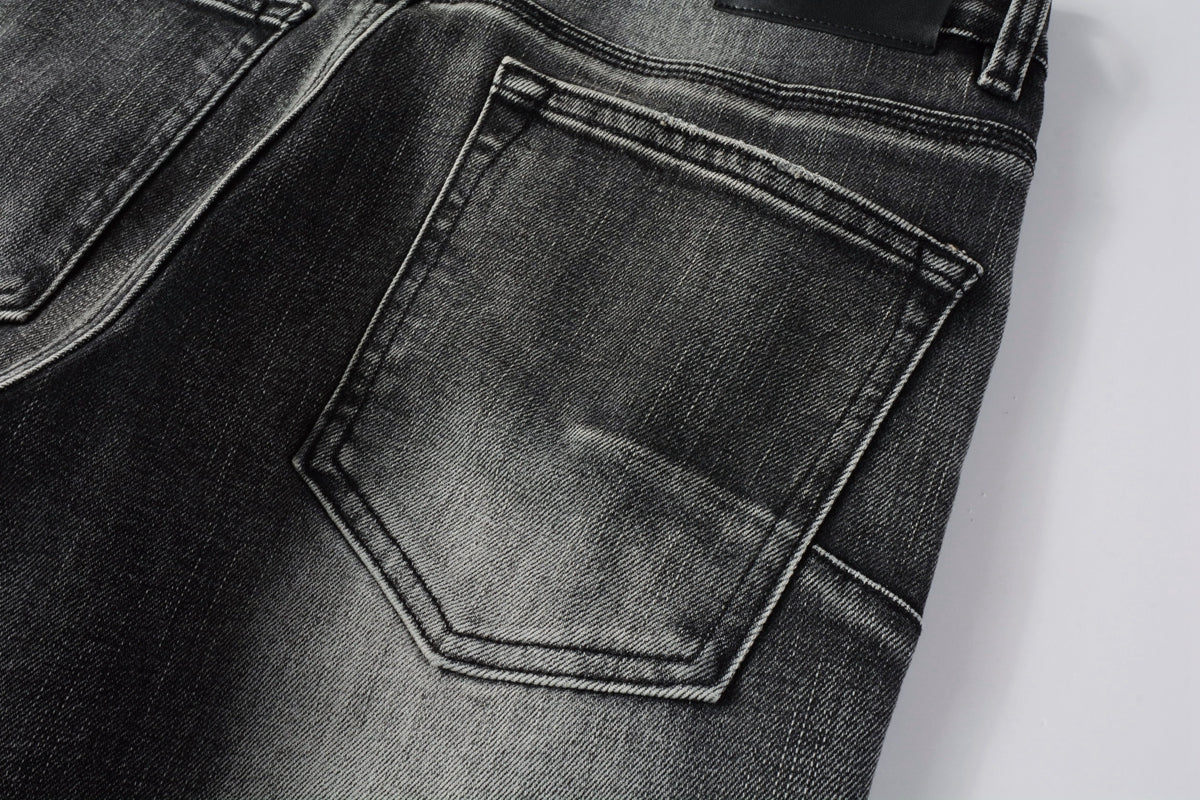 Men Classic Streetwear Jeans Distressed Grey Ripped skinny Fit 9103