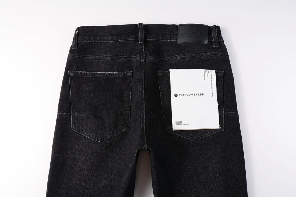Men Streetwear Skinny Jeans Black Wash with Knee Rips and White Paint Specks 9035