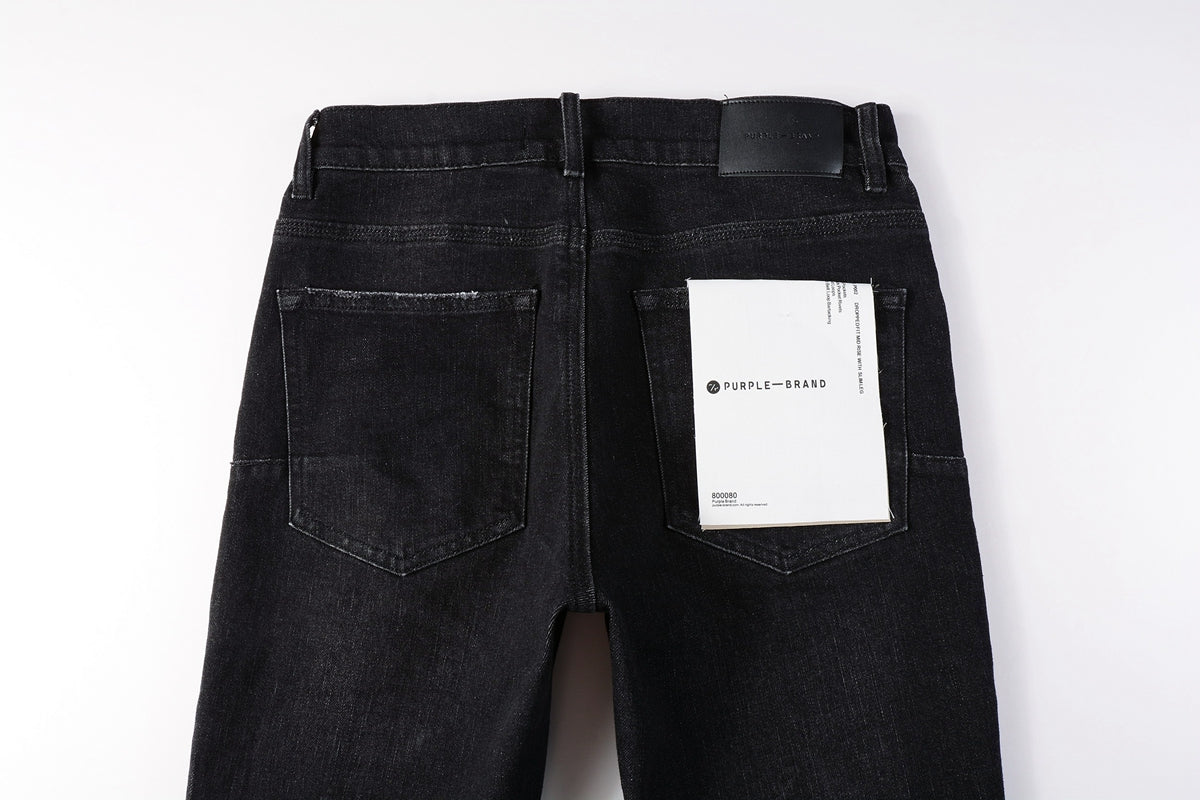 Men Streetwear Skinny Jeans Black Wash with Knee Rips and White Paint Specks 9035