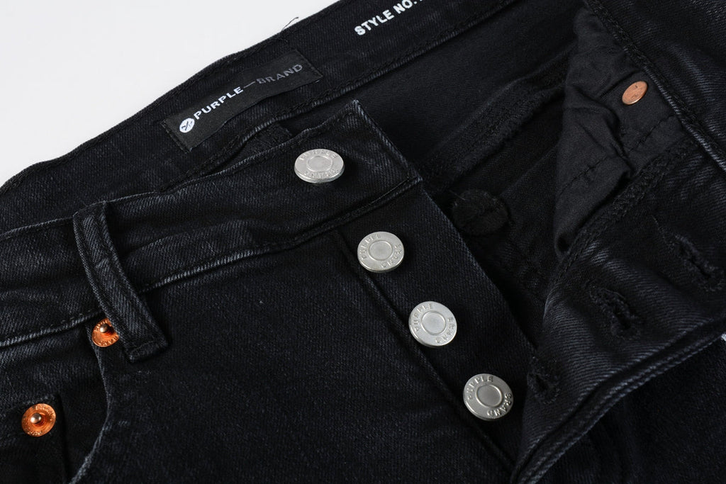 Mens Jeans - Distressed Black Denim with Knee Slit and Ripped Hole 9045
