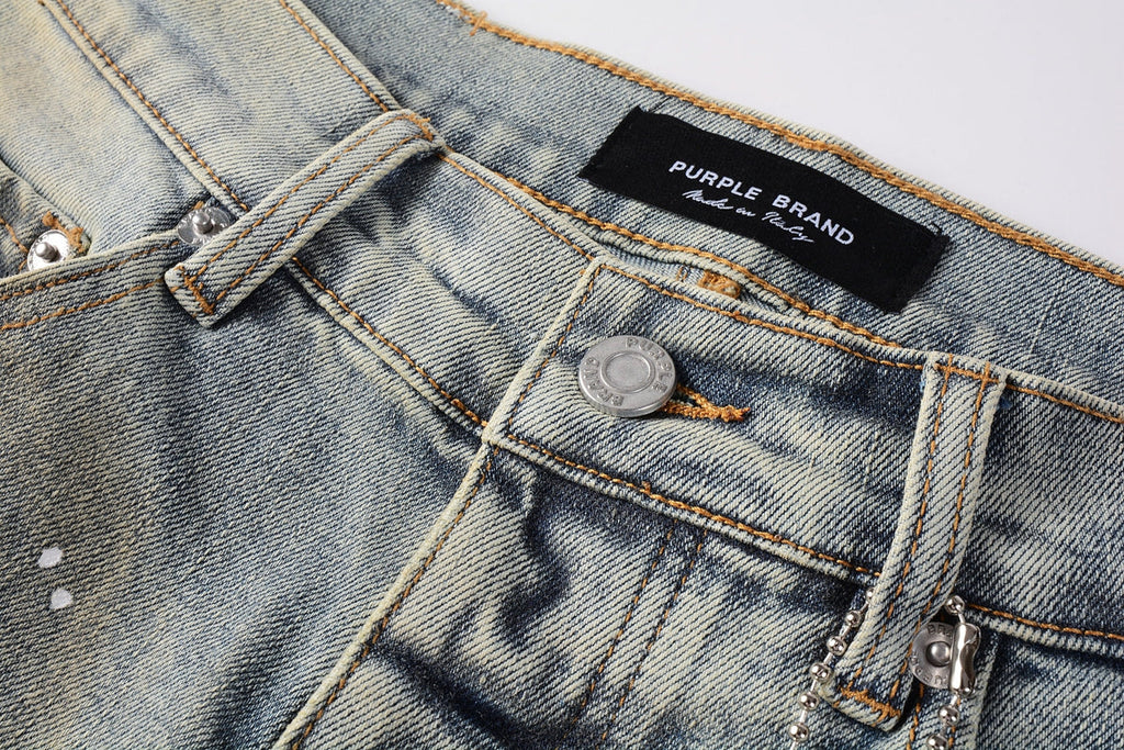Men Streetwear Skinny Jeans Light Gray Wash with Multi-Color Paint Splatter and Distressed Patches 9071