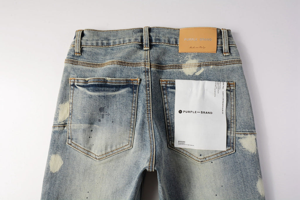 Men Streetwear Jeans Distressed Light Blue Paint Dot Ripped skinny 9092
