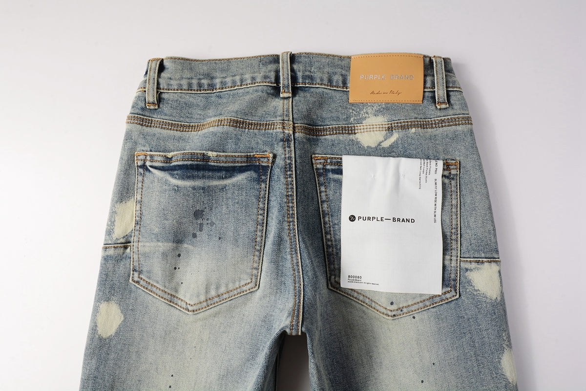 Men Streetwear Jeans Distressed Light Blue Paint Dot Ripped skinny 9092