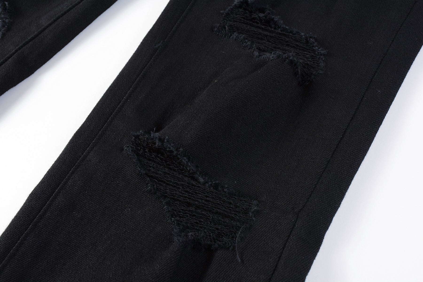 Men Streetwear Skinny Jeans Black Wash with Distressed Rip Details 9022