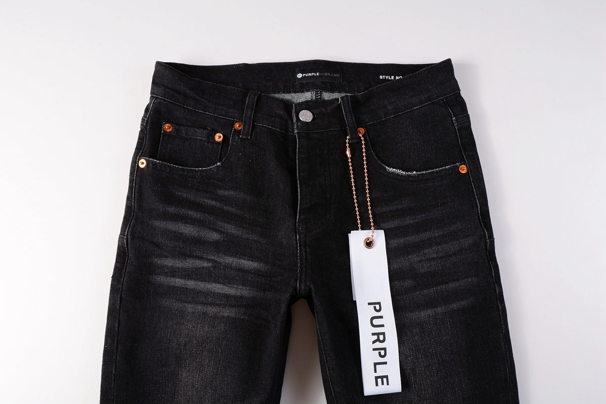 Men Streetwear Skinny Jeans Black Wash with Knee Rips and White Paint Specks 9035