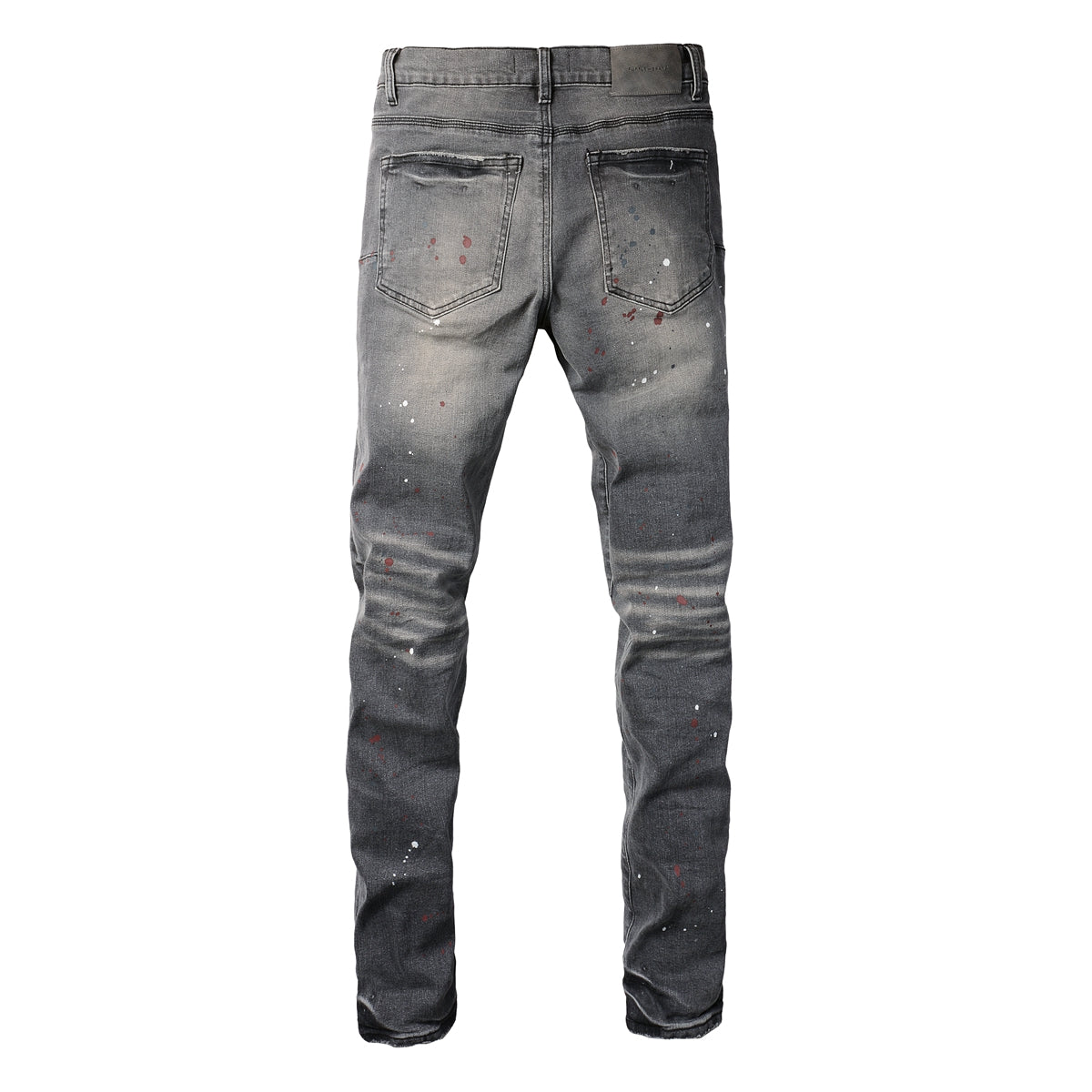 Men Streetwear Distressed Grey Skinny Jeanswith Color Paint Splatter and Knee Rips 9107