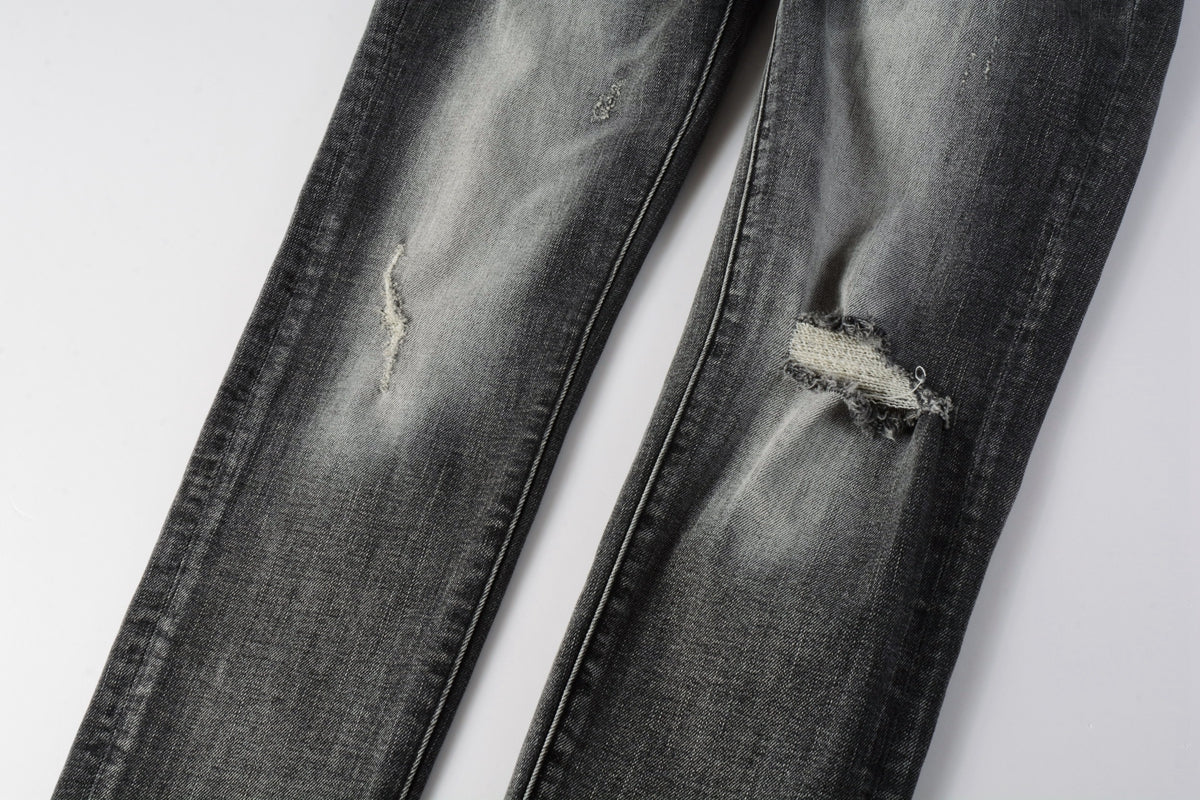 Men Classic Streetwear Jeans Distressed Grey Ripped skinny Fit 9103