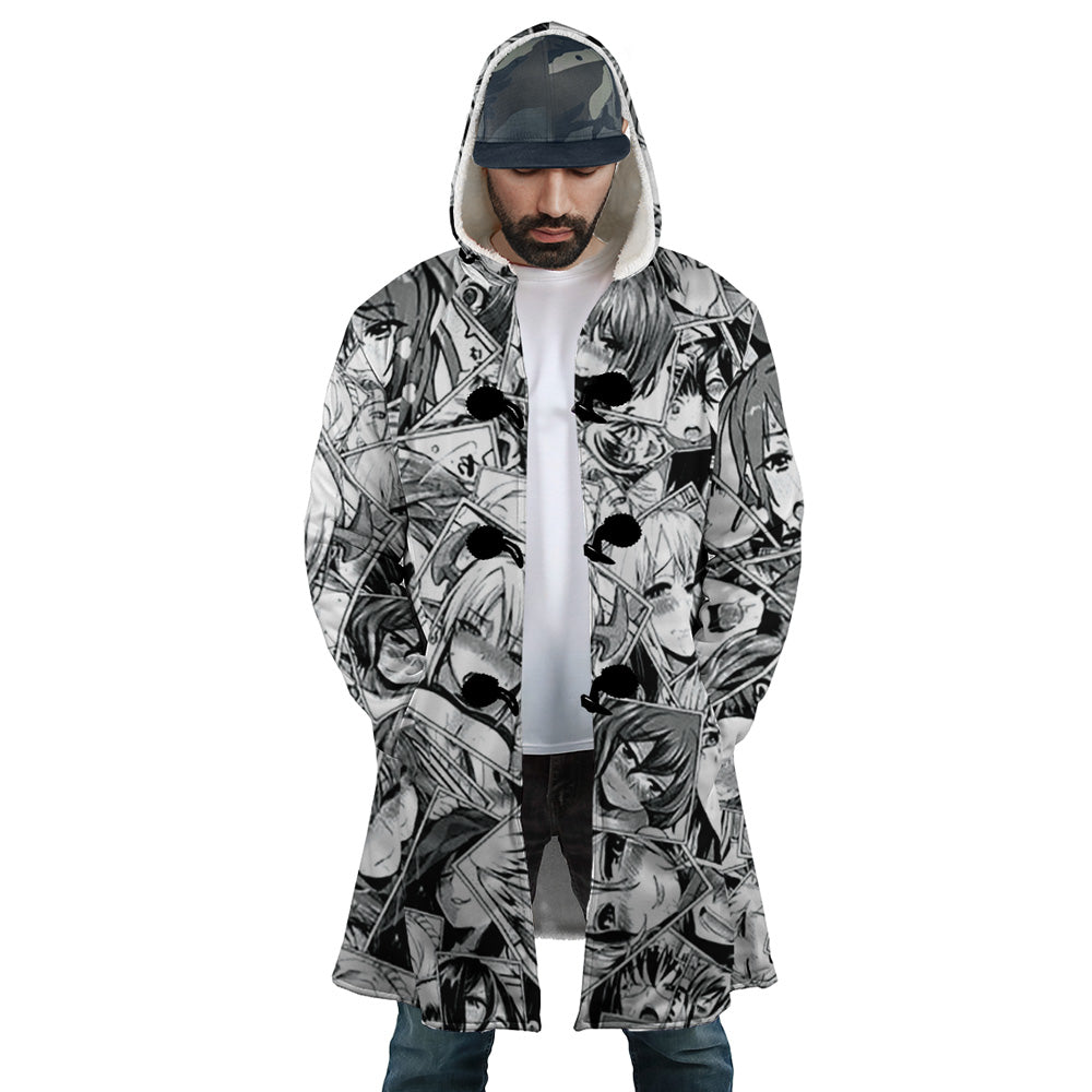 Ahegao Manga Collage Hooded Cloak Coat - S