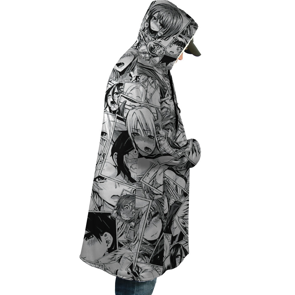 Ahegao Manga Collage Hooded Cloak Coat - M