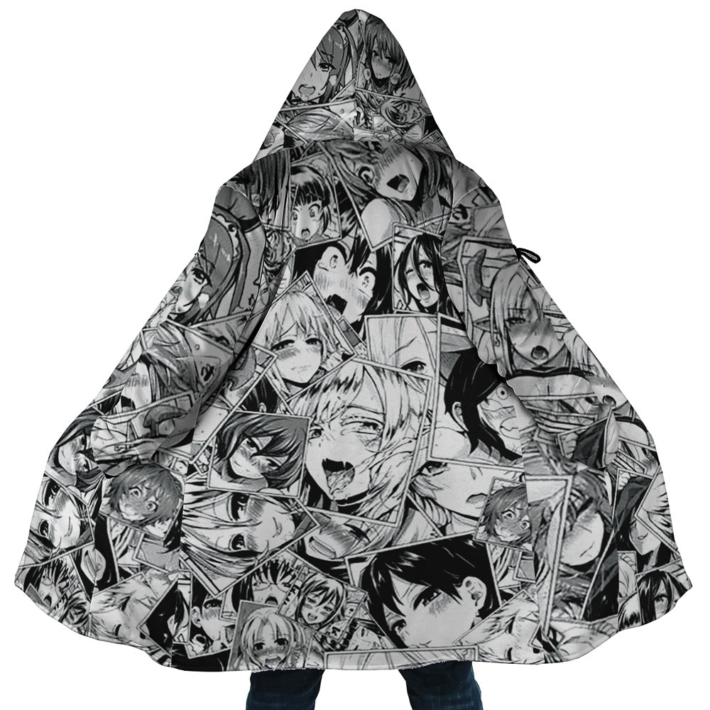 Ahegao Manga Collage Hooded Cloak Coat - 3XL