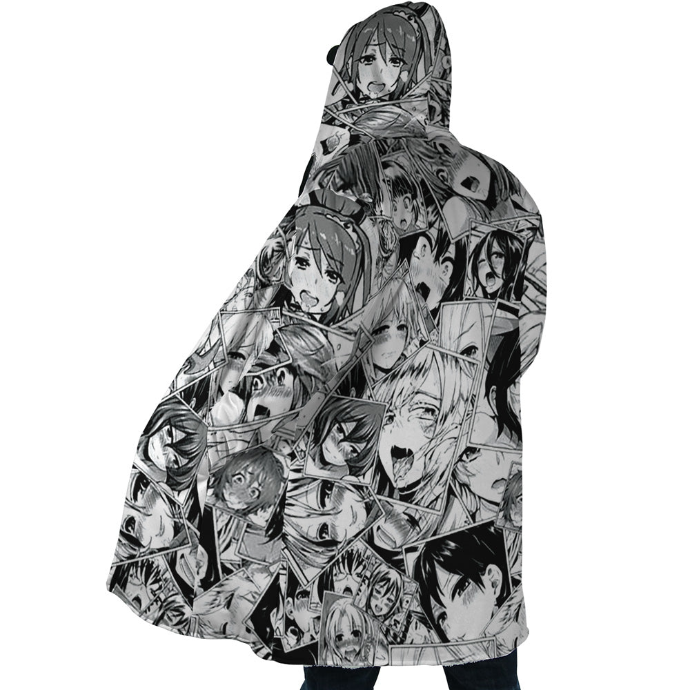 Ahegao Manga Collage Hooded Cloak Coat - L