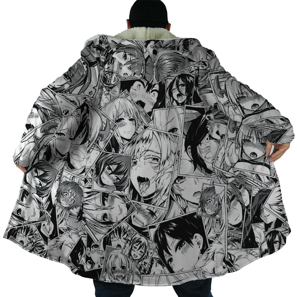Ahegao Manga Collage Hooded Cloak Coat - 2XL