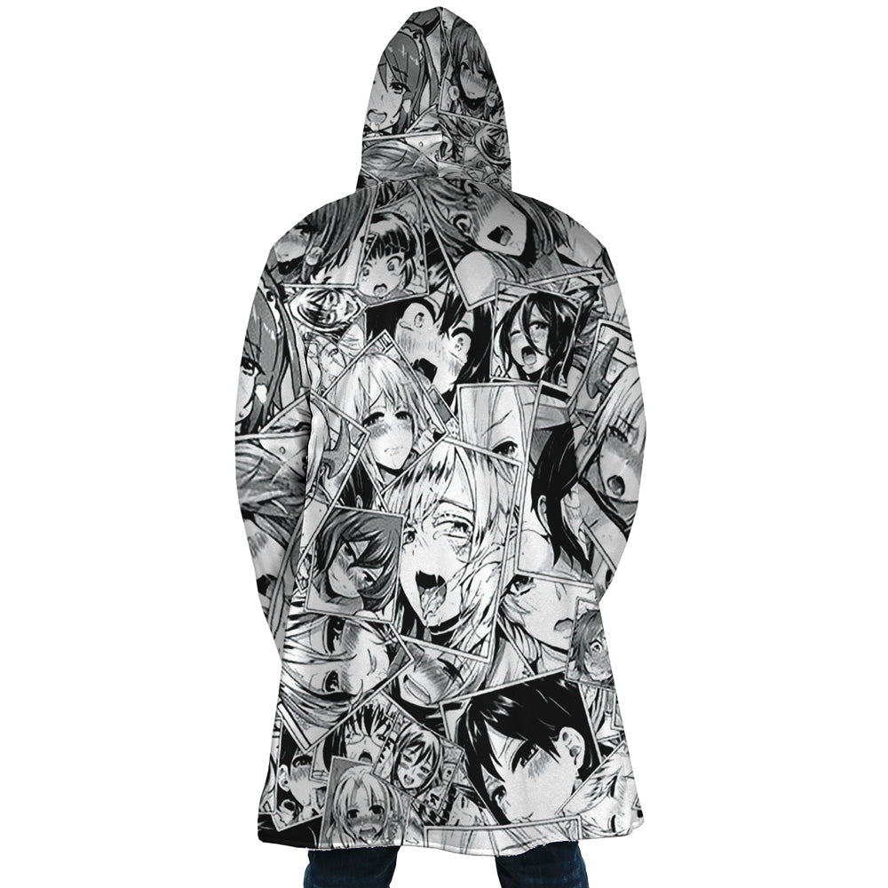 Ahegao Manga Collage Hooded Cloak Coat - XL