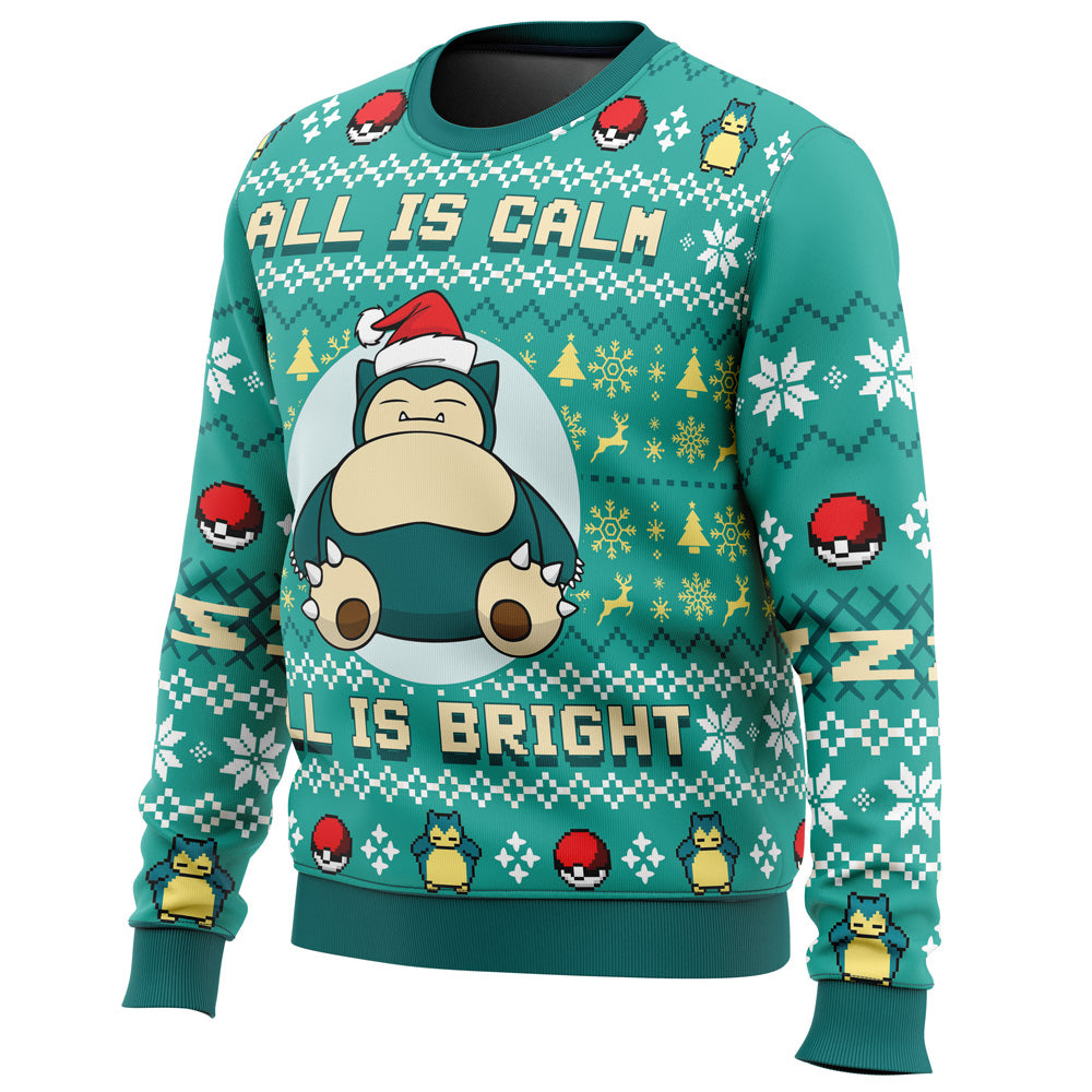 All is Calm All Bright Snorlax Pokemon Ugly Christmas Sweater - 3XL