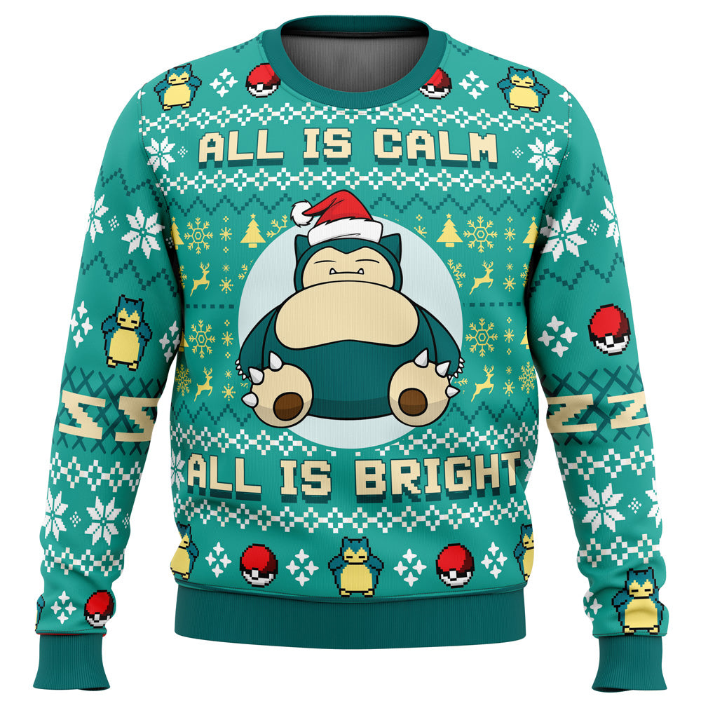 All is Calm All Bright Snorlax Pokemon Ugly Christmas Sweater - 6XL