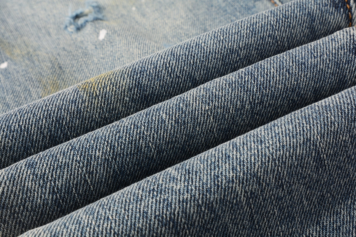 Blue Paint Distressed Jeans 9077 with VintageInspired Worn Look