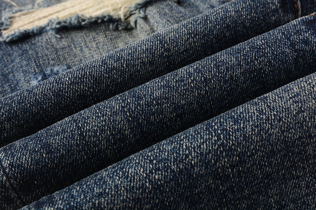 Men Classic Streetwear Jeans Distressed Dark Blue Ripped skinny 9096